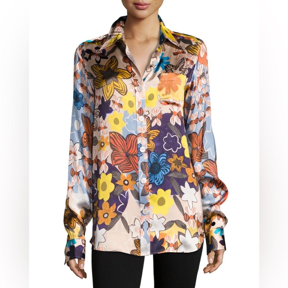 Acne Studios 34 Buse Floral Long-Sleeve Boyfriend Shirt - Picture 4 of 17